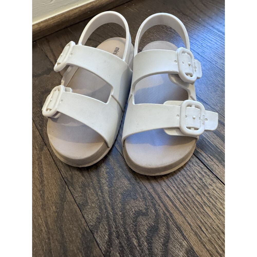 Mini Melissa White and Tan Kids Buckle Sandals - Picture 8 of 15